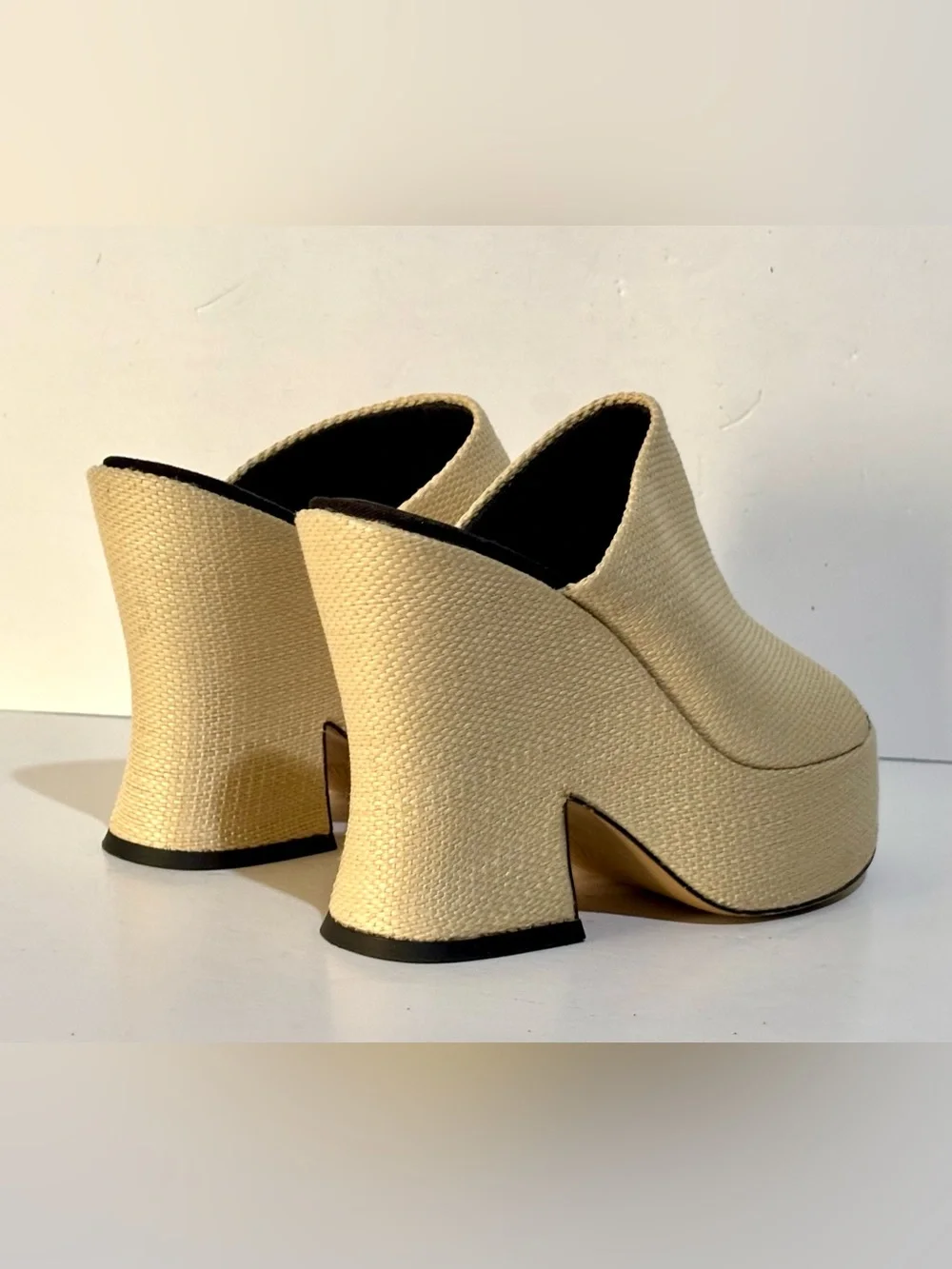 H&M Cream Woven Platform Mule Heels Size 8.5